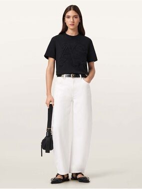 All Saints Black Raised Embroidered Logo Tee